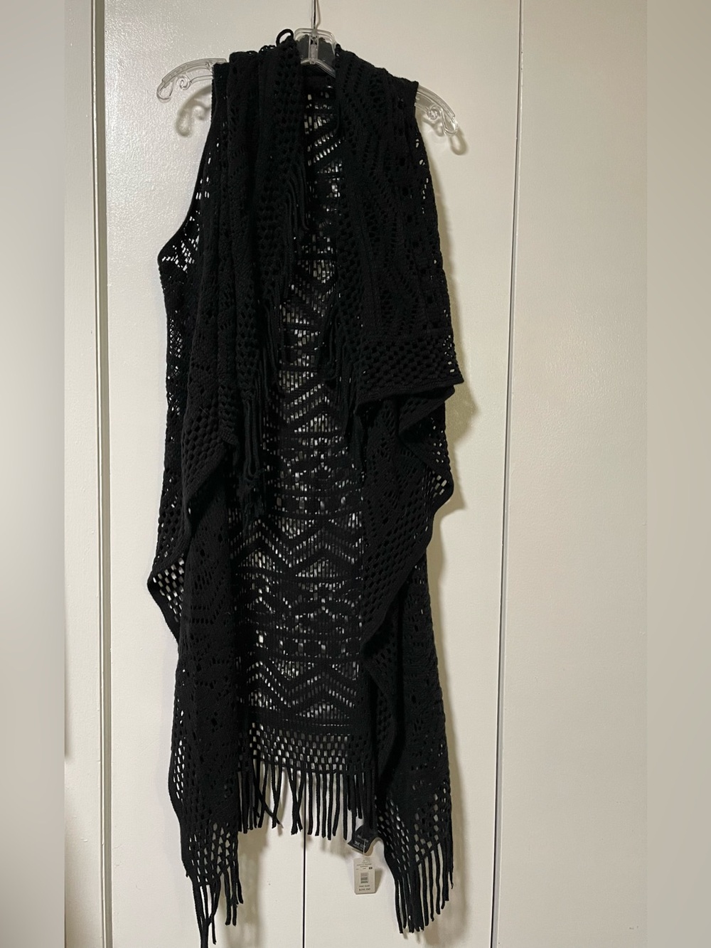 Massini Black Crochet Fringe Vest NWT